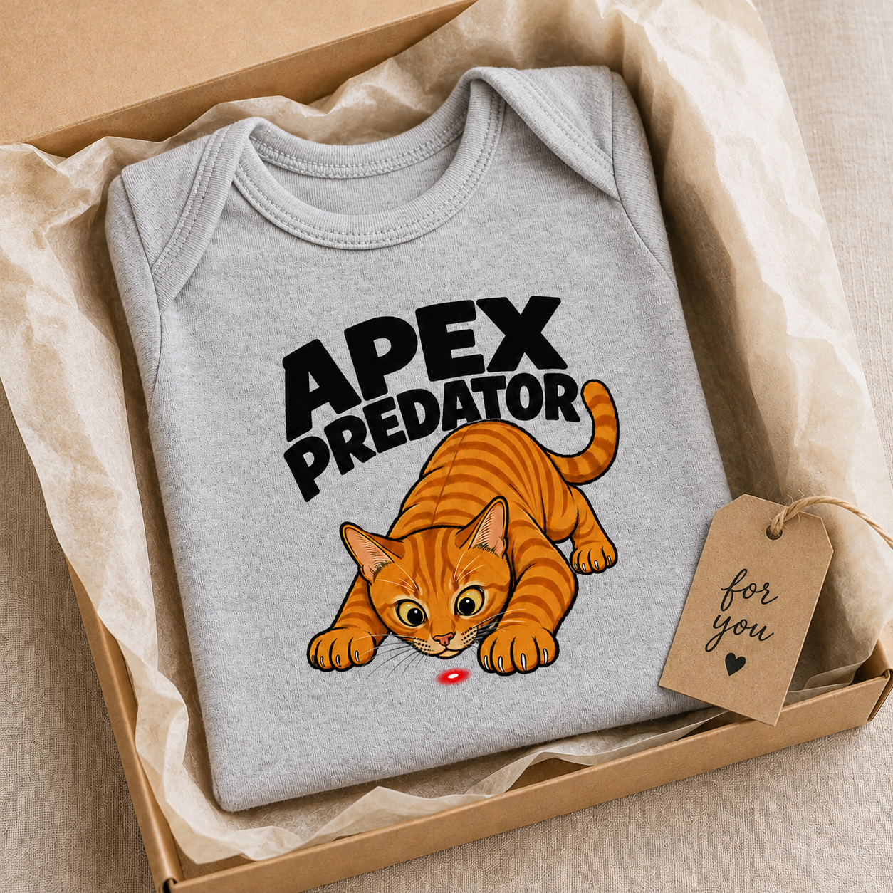 Apex Predator Baby Bodysuit, Funny Cat Baby Onesie, Orange Tabby Cat Infant Bodysuit, Cat Lover Baby Gift, Funny Baby Shower Gift
