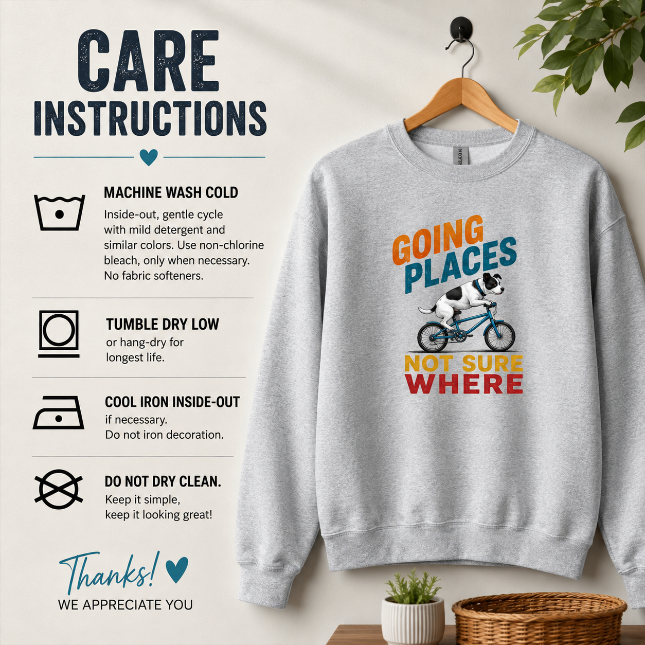 Funny Dog Sweatshirt, Going Places Not Sure Where Crewneck, Dog Lover Gift, Funny Graphic Sweatshirt, Cute Dog on Bike Shirt