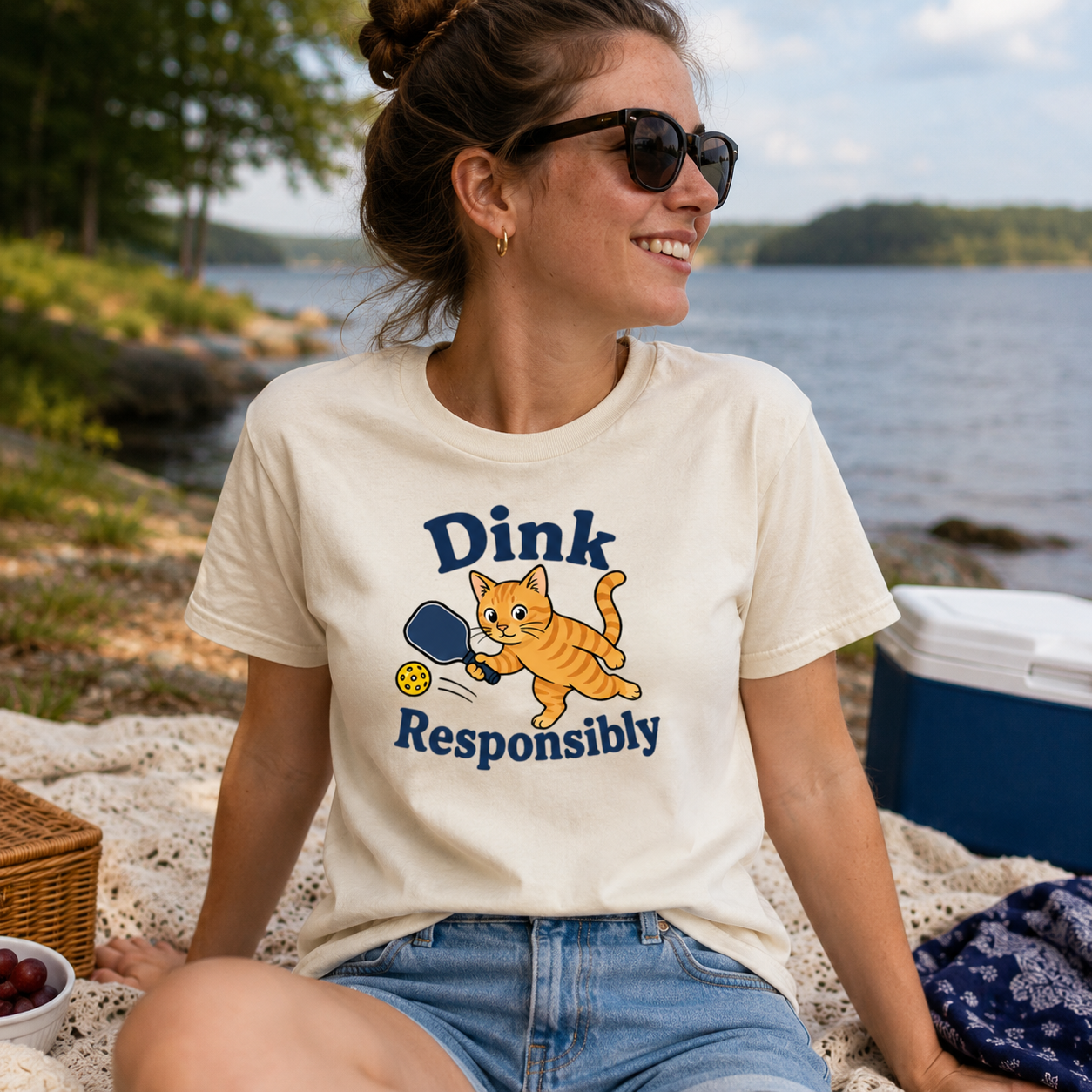Dink Responsibly Funny Pickleball Cat T-Shirt