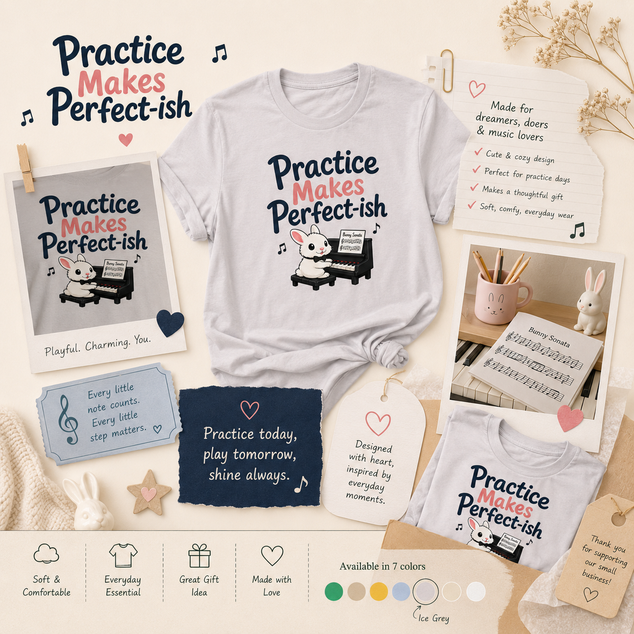 Practice Makes Perfect-ish Rabbit Piano T-Shirt