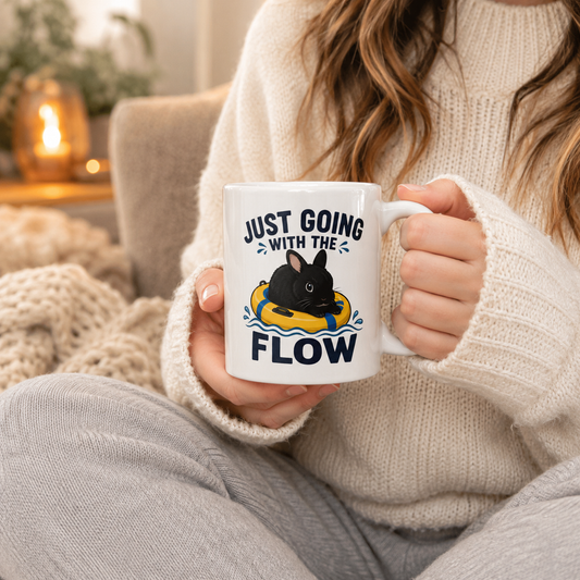 Just Going With the Flow Bunny Mug, Funny Rabbit Coffee Cup