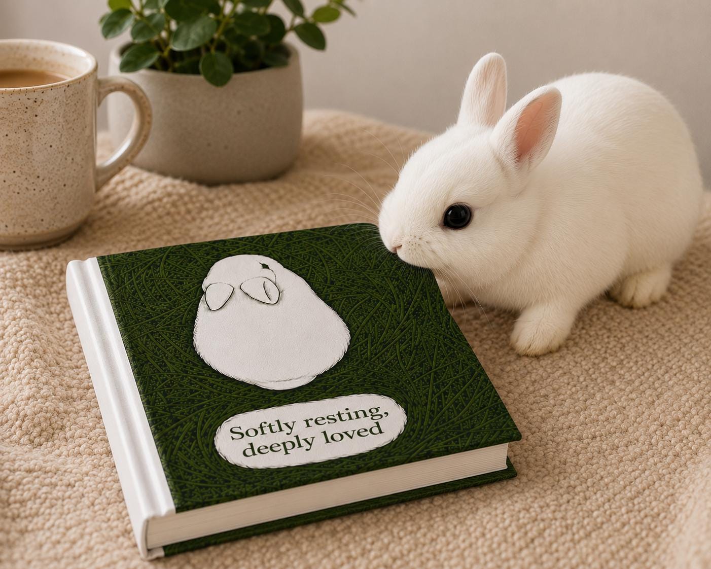 Softly Resting Rabbit Hardcover Journal, Bunny Nature Art Notebook
