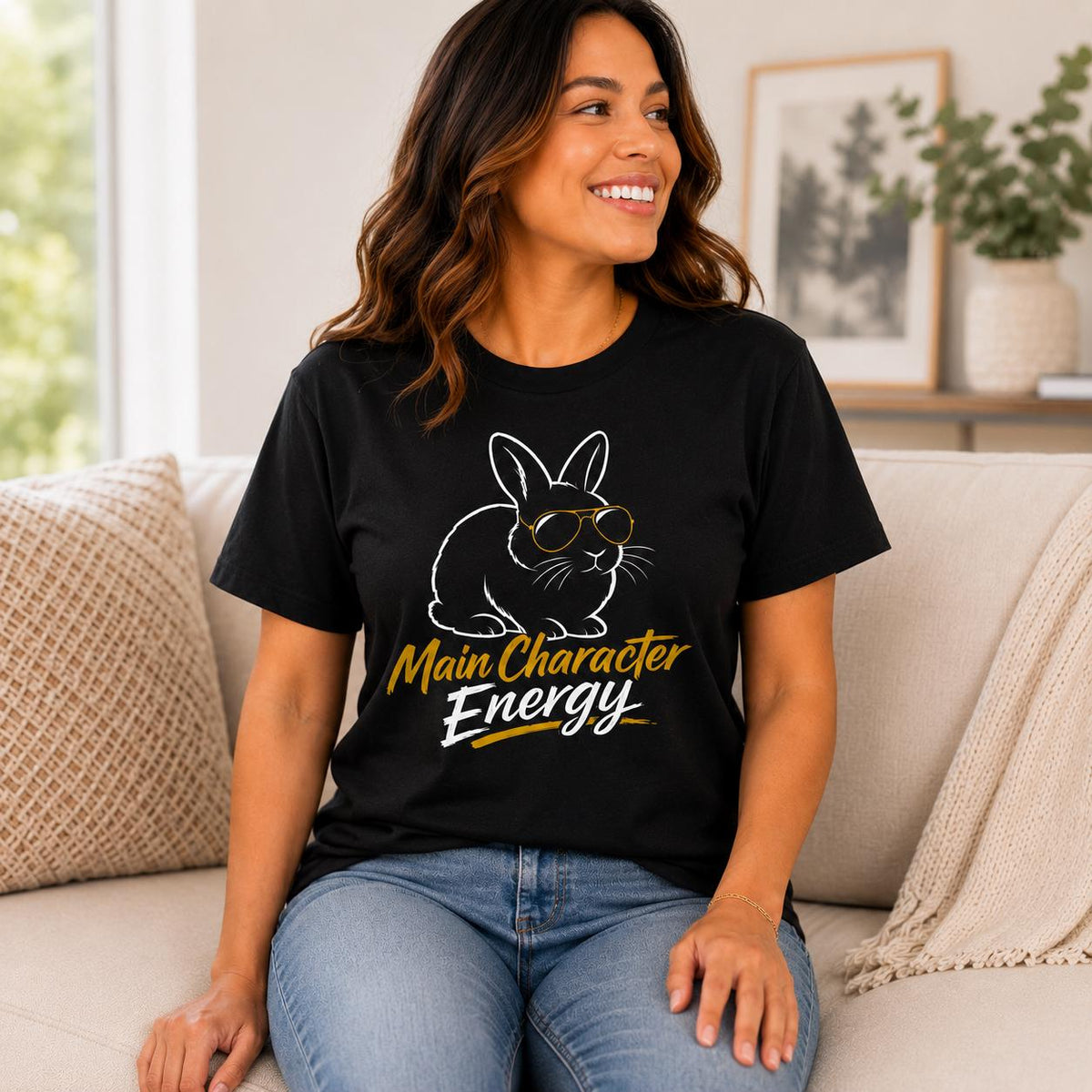 Main Character Energy Rabbit Shirt, Bunny Sunglasses Graphic Tee, Animal Lover Apparel