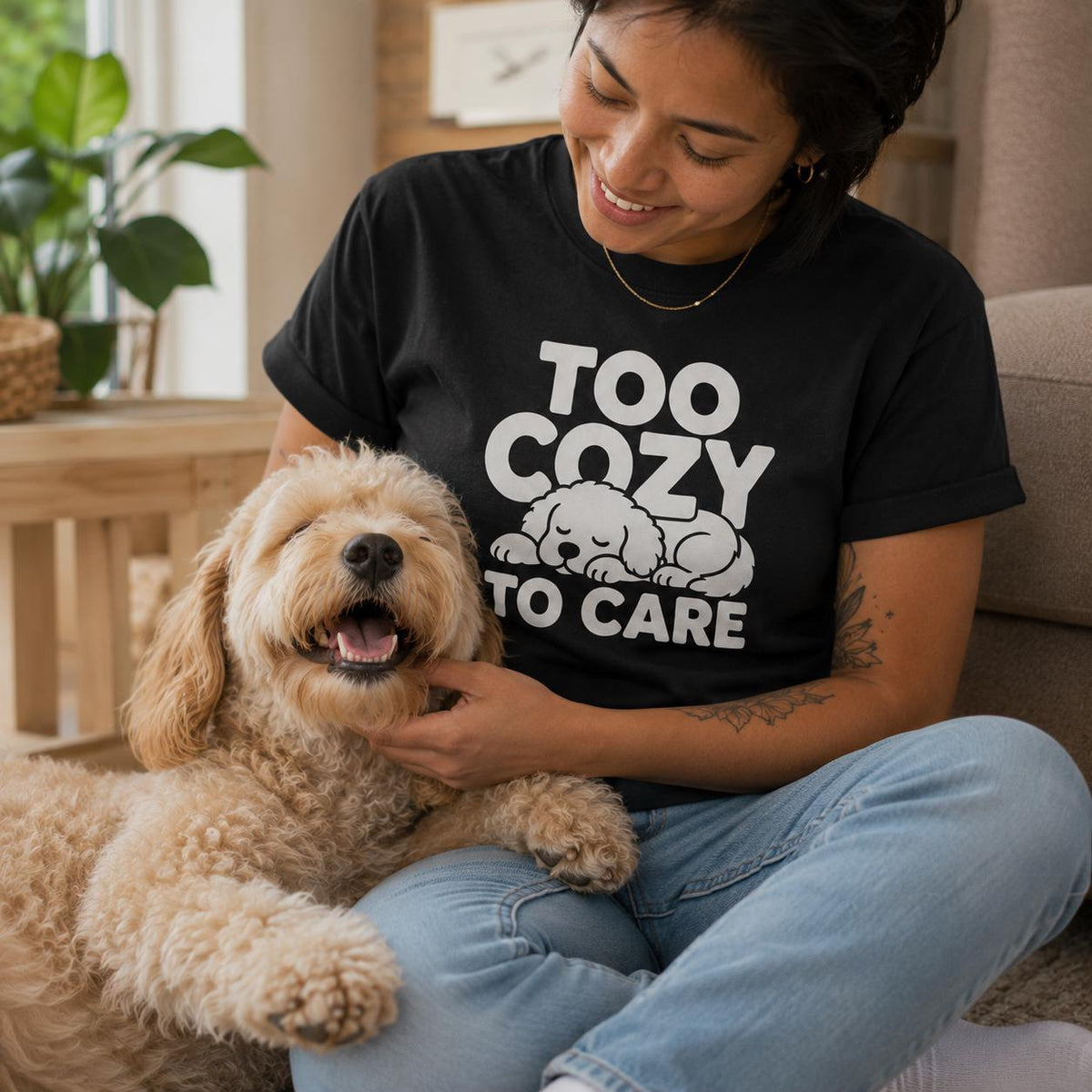 Too Cozy to Care Dog Shirt, Sleeping Fluffy Graphic Tee, Pet Lover Gift