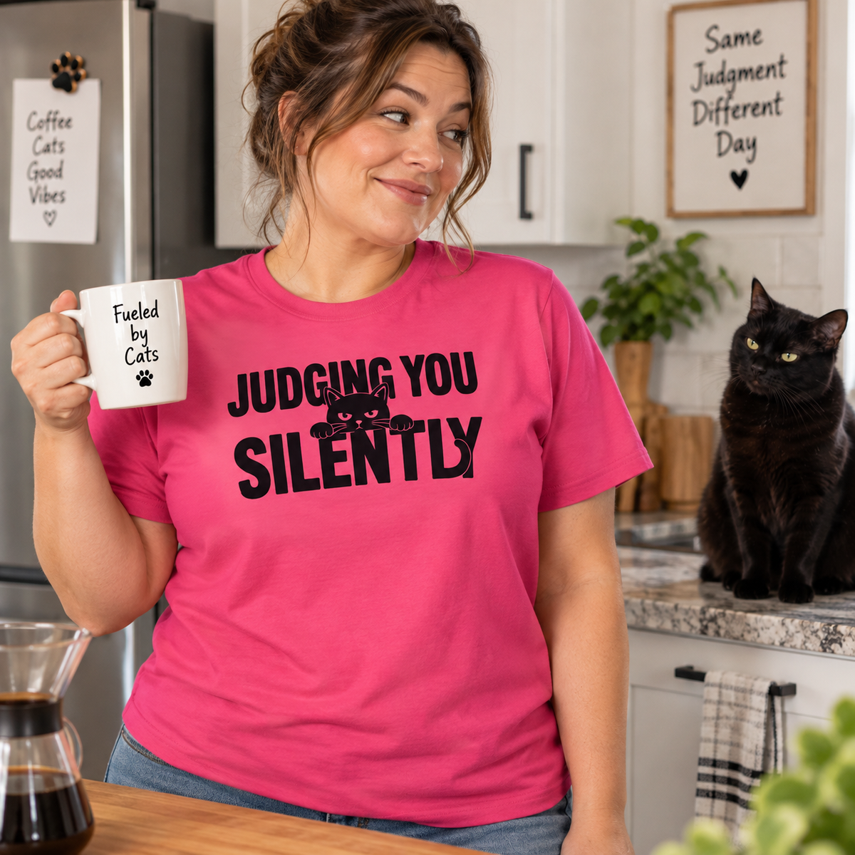 Judging You Silently Cat T-Shirt, Sarcastic Black Cat Tee, Funny Pet Owner Gift