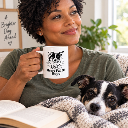 Heart Full of Hope Dog Mug, Cute Dog Lover Coffee Mug, Inspirational Pet Gift, Black and White Puppy Mug, 11 oz 15 oz