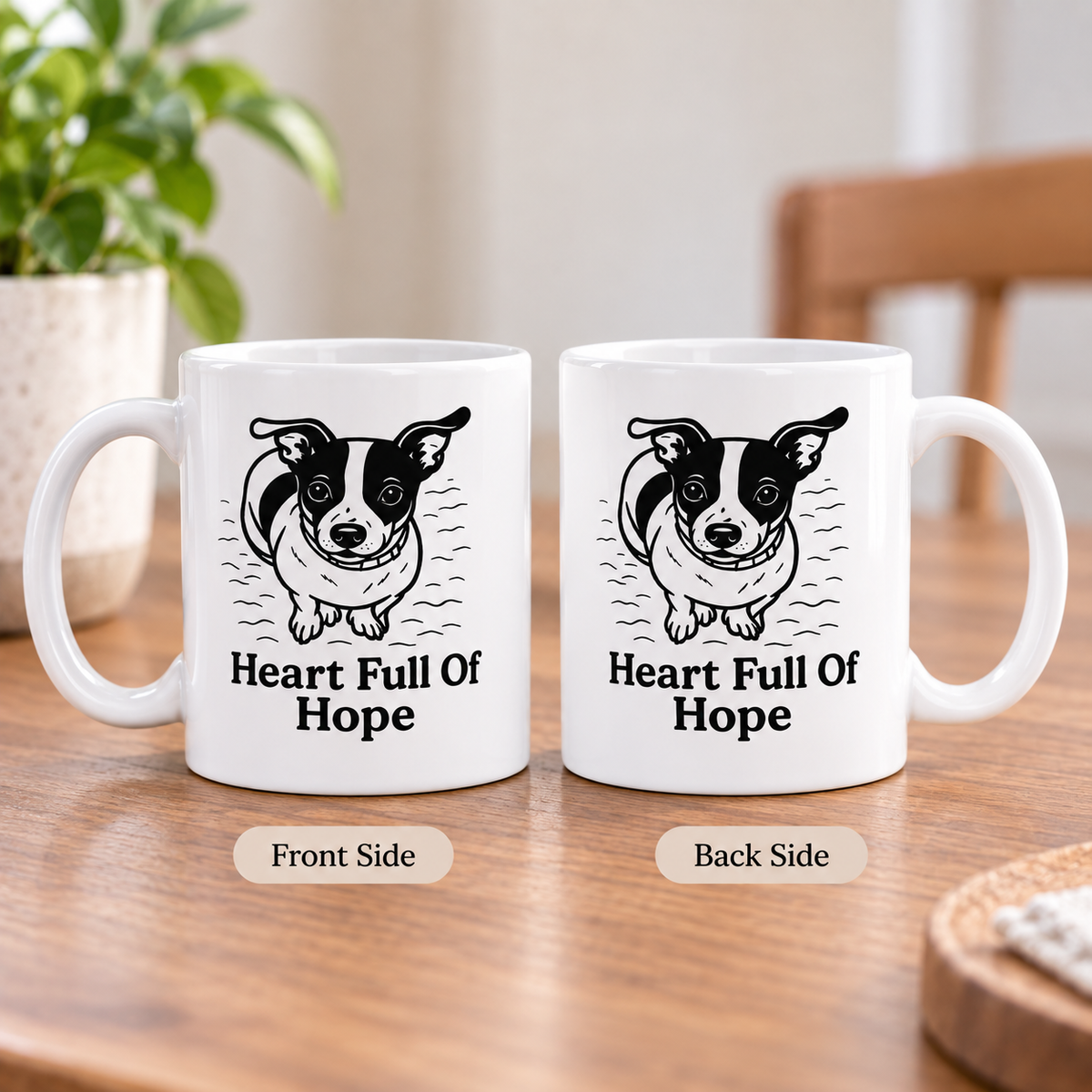 Heart Full of Hope Dog Mug, Cute Dog Lover Coffee Mug, Inspirational Pet Gift, Black and White Puppy Mug, 11 oz 15 oz