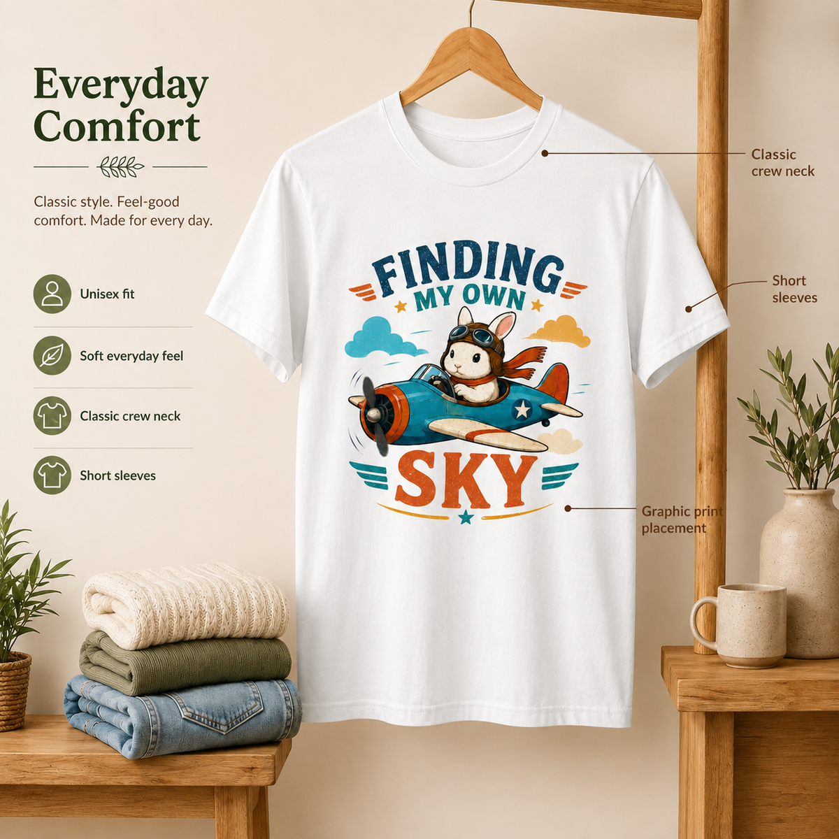 Finding My Own Sky Bunny Shirt, Rabbit Lover T-Shirt, Cute Aviator Bunny Tee, Inspirational Rabbit Gift