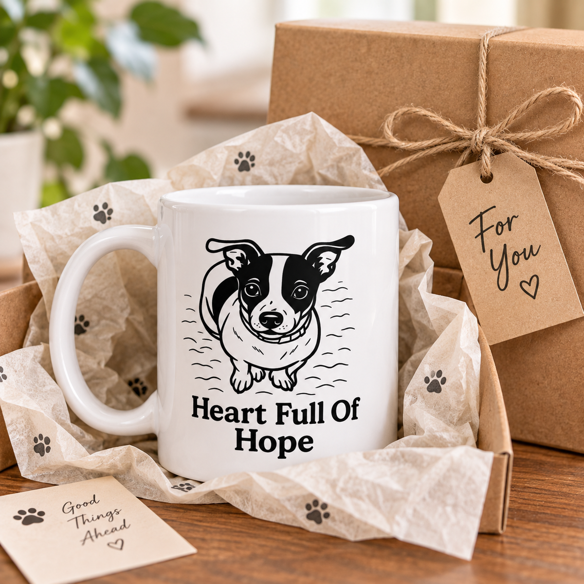 Heart Full of Hope Dog Mug, Cute Dog Lover Coffee Mug, Inspirational Pet Gift, Black and White Puppy Mug, 11 oz 15 oz