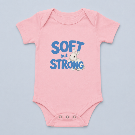 Soft but Strong Baby Bodysuit, Cute Bunny Infant Outfit, Strong Little One Bodysuit
