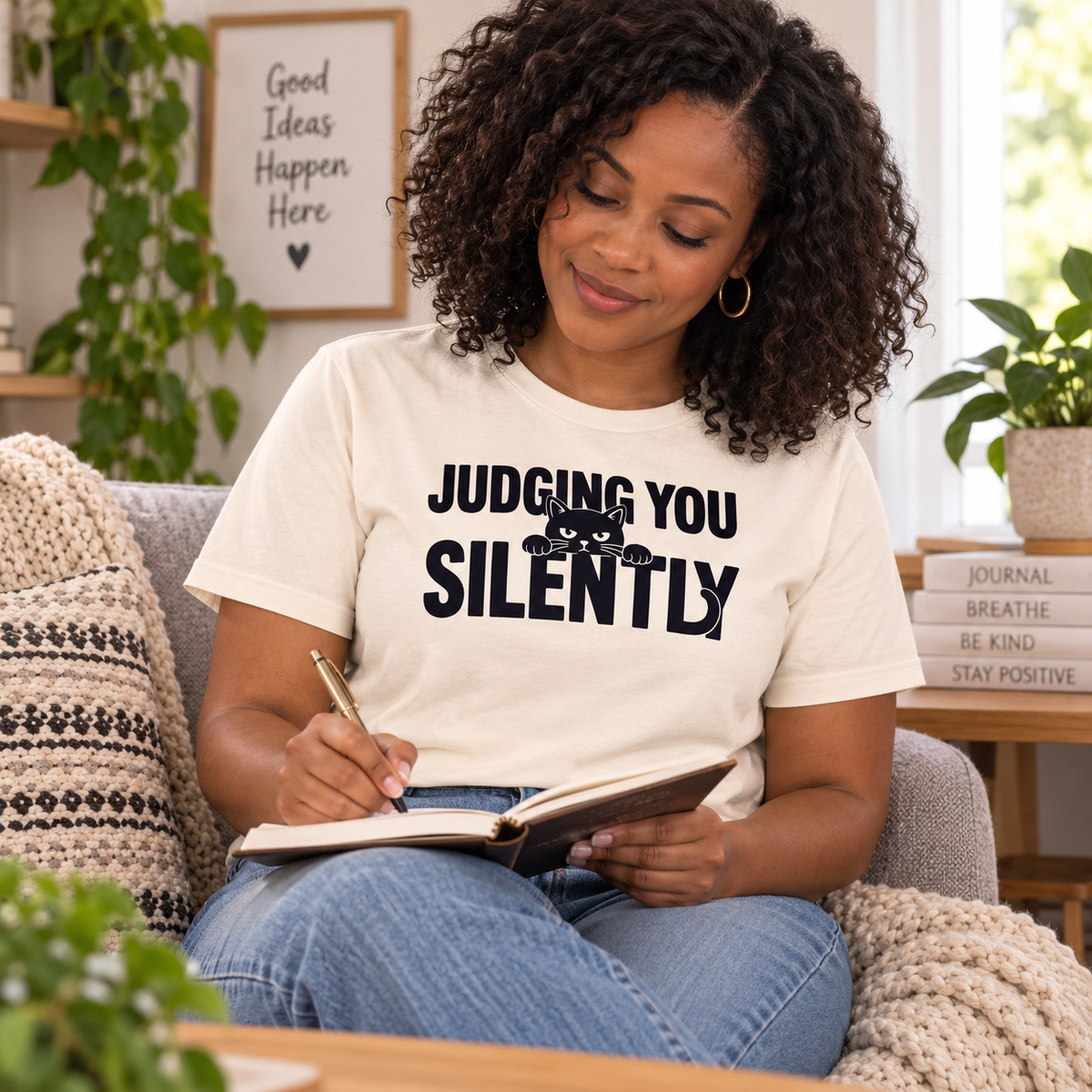 Judging You Silently Cat T-Shirt, Sarcastic Black Cat Tee, Funny Pet Owner Gift