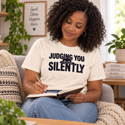 Judging You Silently Cat T-Shirt, Sarcastic Black Cat Tee, Funny Pet Owner Gift