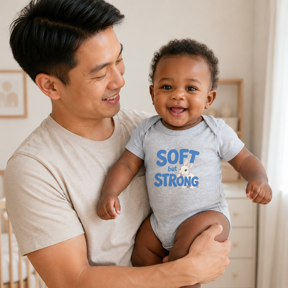 Soft but Strong Baby Bodysuit, Cute Bunny Infant Outfit, Strong Little One Bodysuit