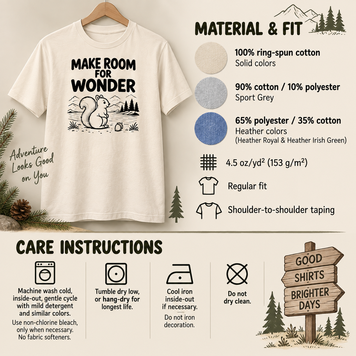 Squirrel Shirt, Nature Lover T-Shirt, Make Room for Wonder Tee, Woodland Animal Shirt, Outdoor Lover Gift, Cute Squirrel Gift