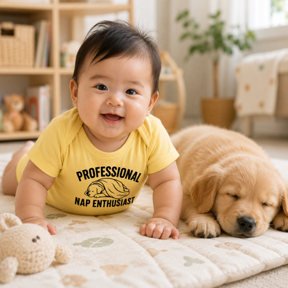 Professional Nap Enthusiast Baby Bodysuit, Funny Sleeping Puppy Baby Outfit, Cute Dog Baby Clothes, Baby Shower Gift, New Baby Gift