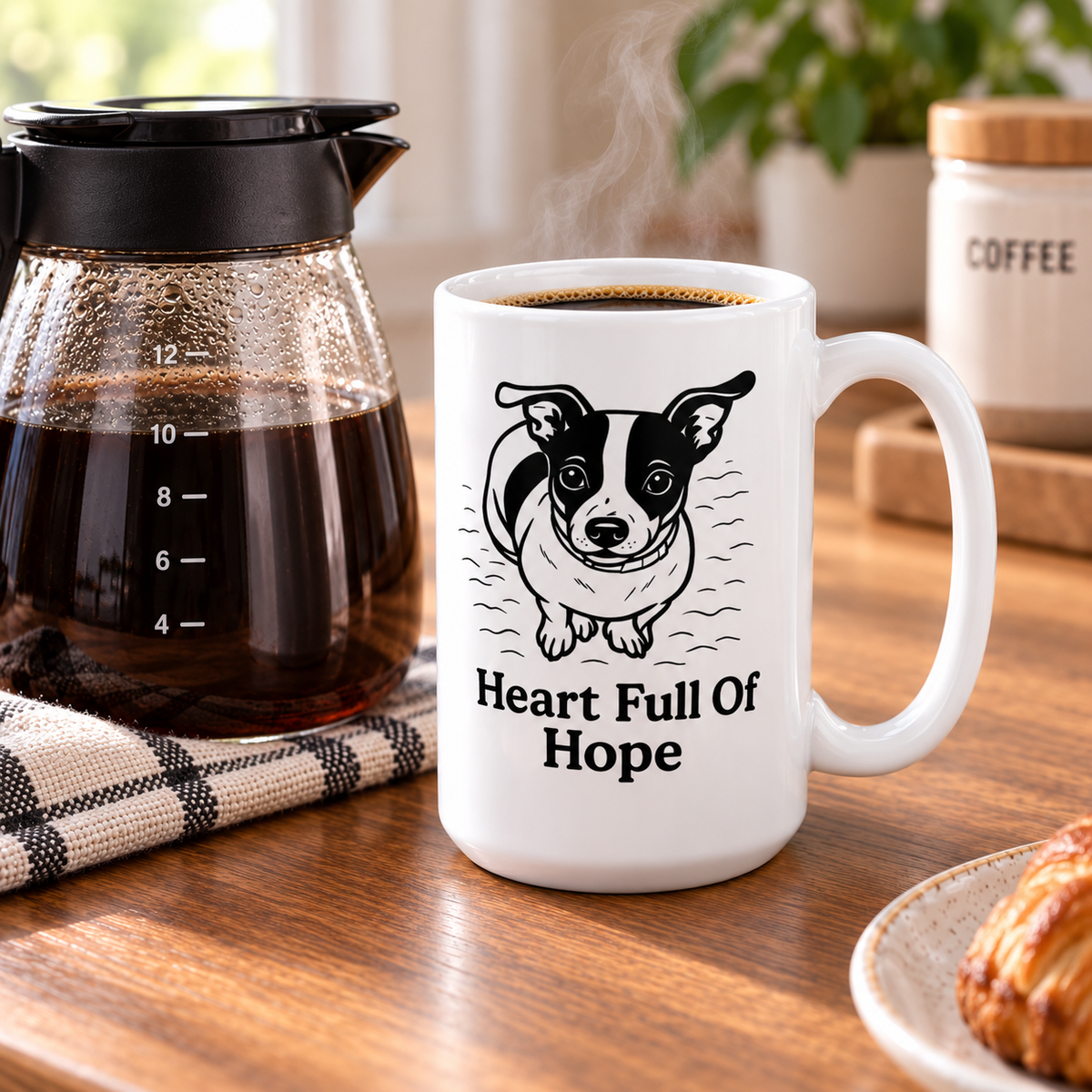 Heart Full of Hope Dog Mug, Cute Dog Lover Coffee Mug, Inspirational Pet Gift, Black and White Puppy Mug, 11 oz 15 oz