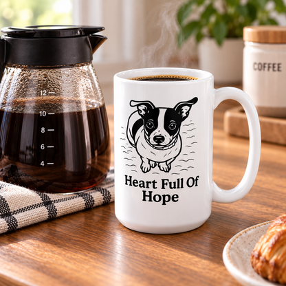 Heart Full of Hope Dog Mug, Cute Dog Lover Coffee Mug, Inspirational Pet Gift, Black and White Puppy Mug, 11 oz 15 oz