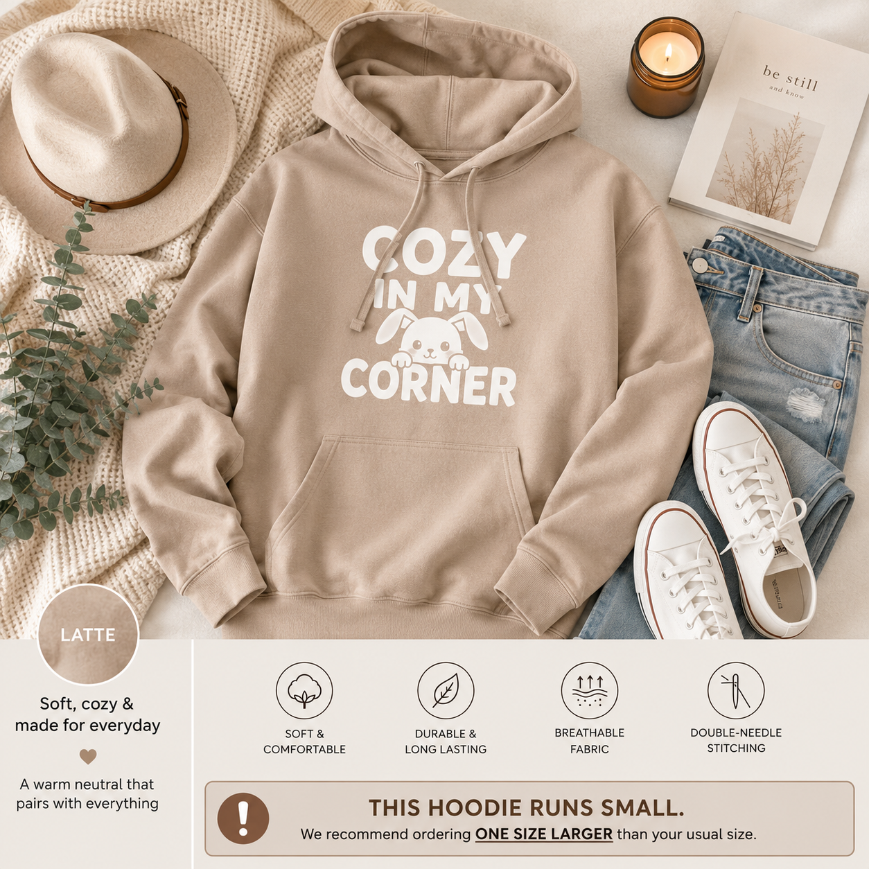 Cozy in My Corner Bunny Hoodie, Cute Rabbit Sweatshirt, Cozy Graphic Hoodie