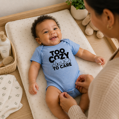 Too Cozy to Care Baby Bodysuit, Funny Puppy Baby Onesie, Cute Dog Infant Bodysuit, Cozy Baby Outfit