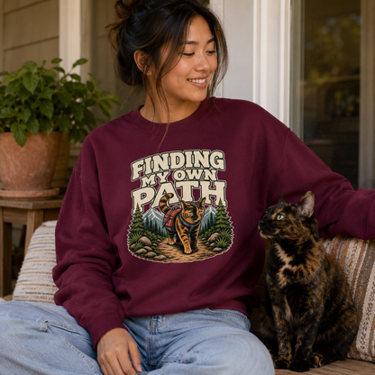 Hiking Cat Sweatshirt, Cat Lover Gift, Funny Outdoor Crewneck, Finding My Own Path, Hiking Camping Nature Lover Gift