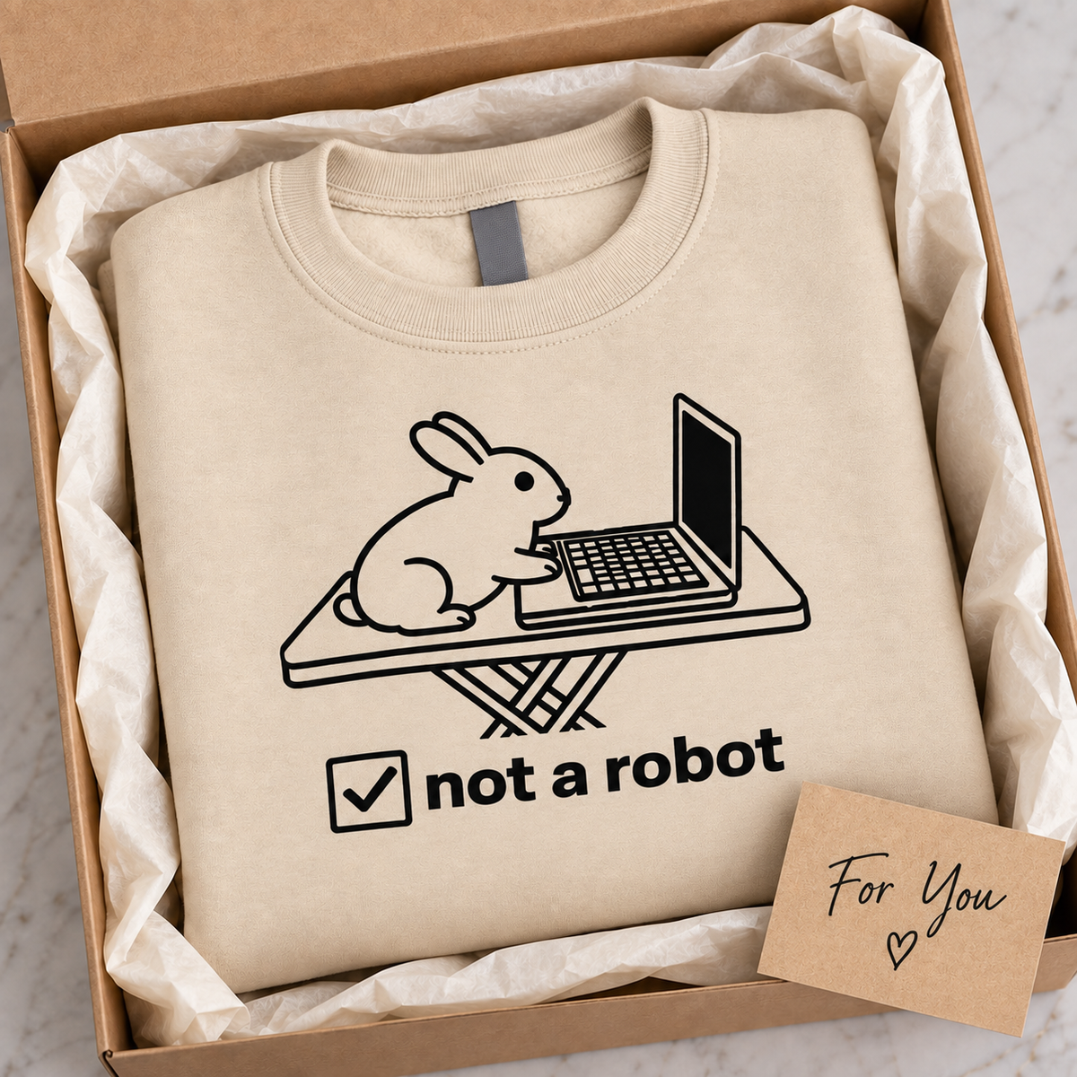 Funny Rabbit Sweatshirt, Not a Robot Bunny Sweater, Rabbit Lover Gift, Computer Humor Crewneck