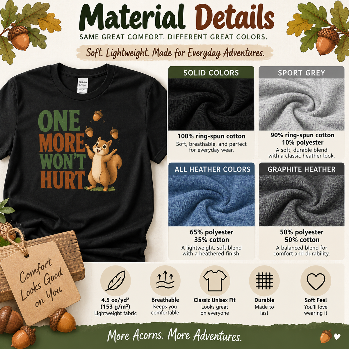 Funny Squirrel Shirt, One More Won’t Hurt T-Shirt, Squirrel Lover Gift, Cute Woodland Animal Tee, Funny Nature Shirt