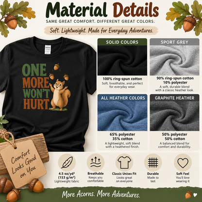 Funny Squirrel Shirt, One More Won’t Hurt T-Shirt, Squirrel Lover Gift, Cute Woodland Animal Tee, Funny Nature Shirt
