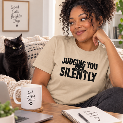 Judging You Silently Cat T-Shirt, Sarcastic Black Cat Tee, Funny Pet Owner Gift