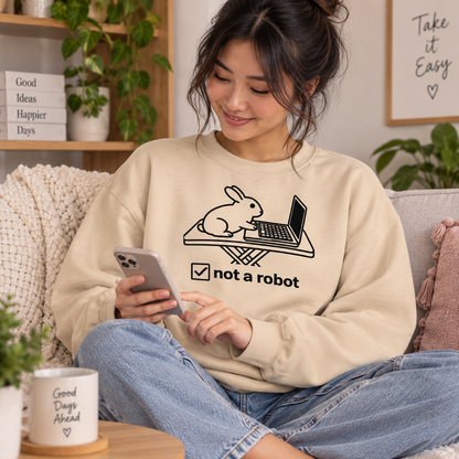 Funny Rabbit Sweatshirt, Not a Robot Bunny Sweater, Rabbit Lover Gift, Computer Humor Crewneck