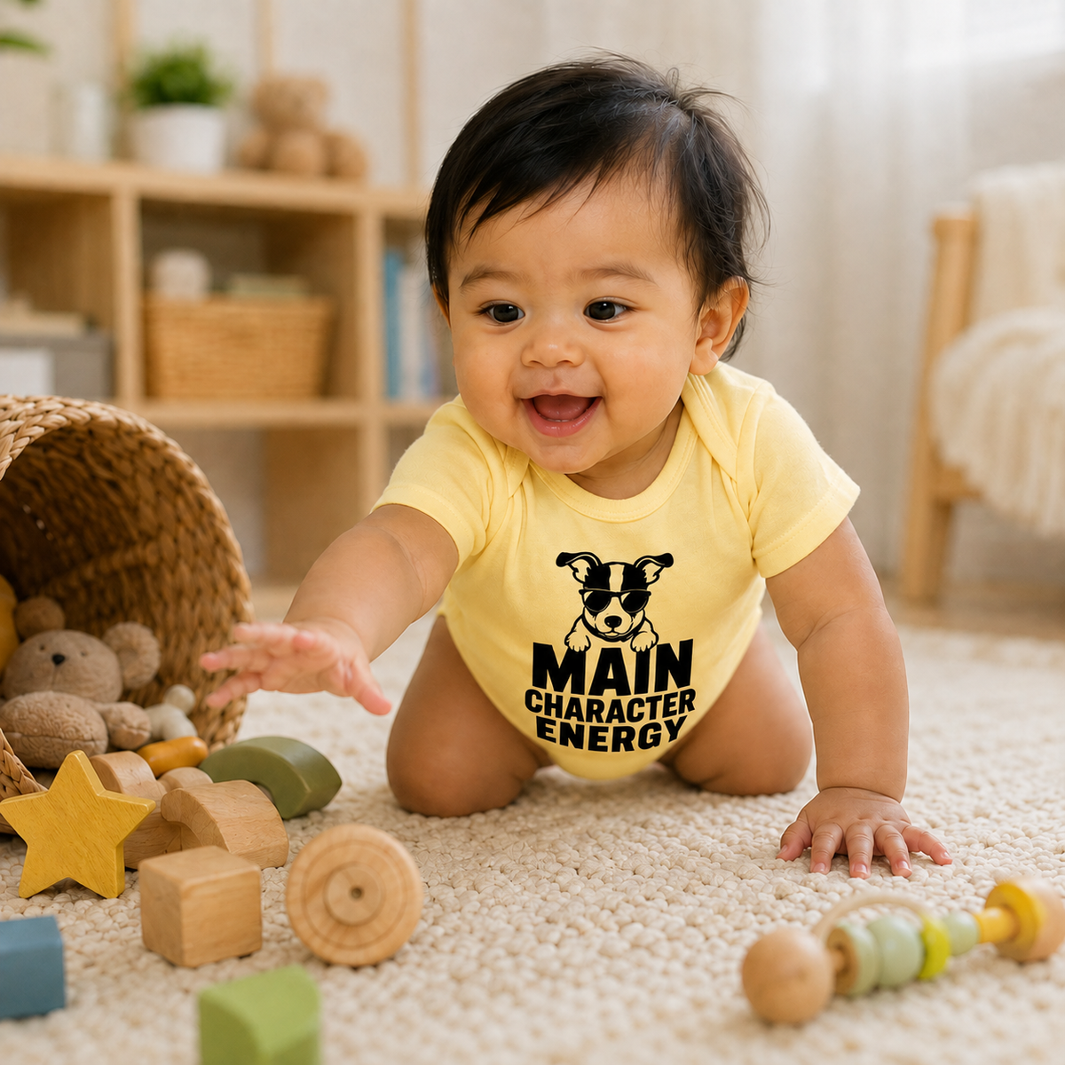 Main Character Energy Baby Bodysuit, Funny Dog Baby Onesie, Puppy Baby Outfit
