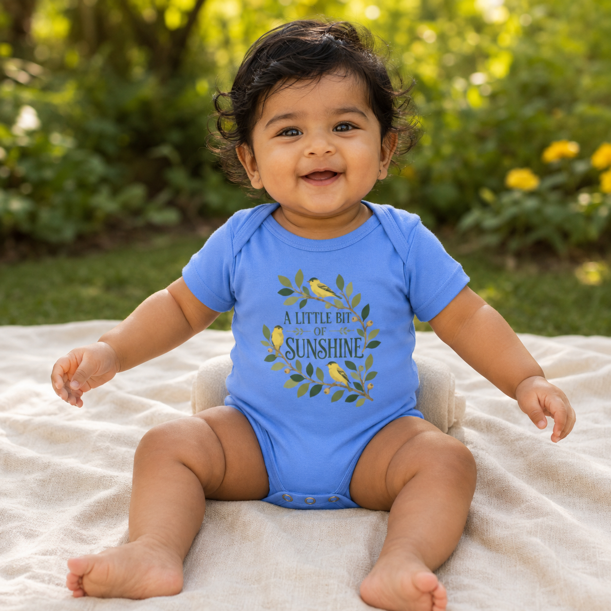 A Little Bit of Sunshine Baby Bodysuit, Bird and Nature Baby Onesie, Yellow Nursery Baby Shower Gift