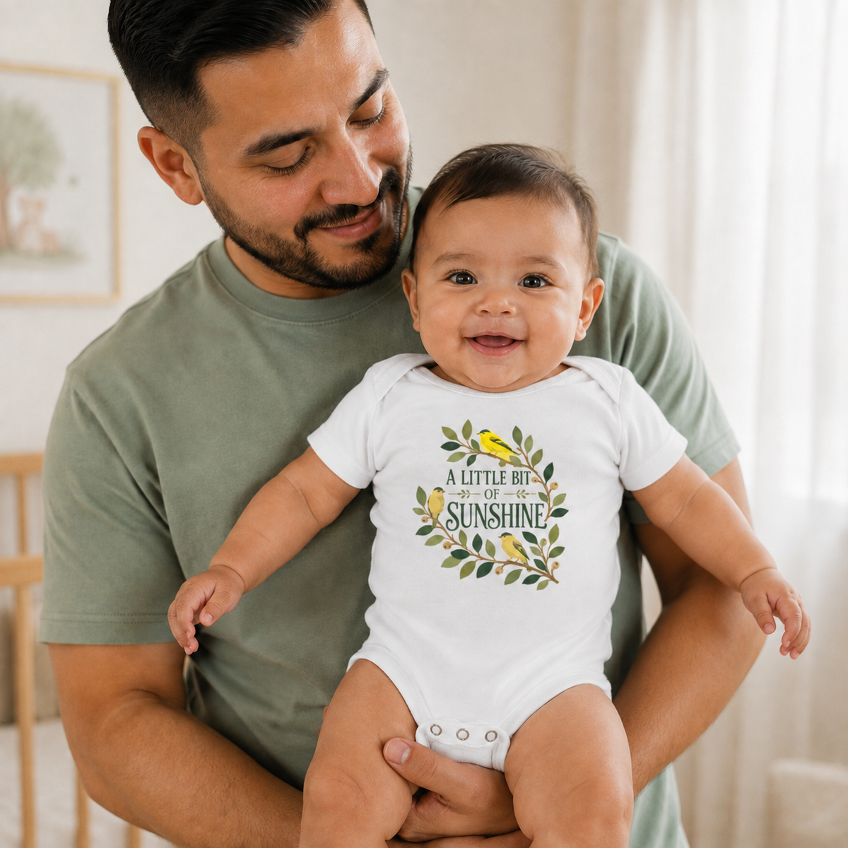 A Little Bit of Sunshine Baby Bodysuit, Bird and Nature Baby Onesie, Yellow Nursery Baby Shower Gift