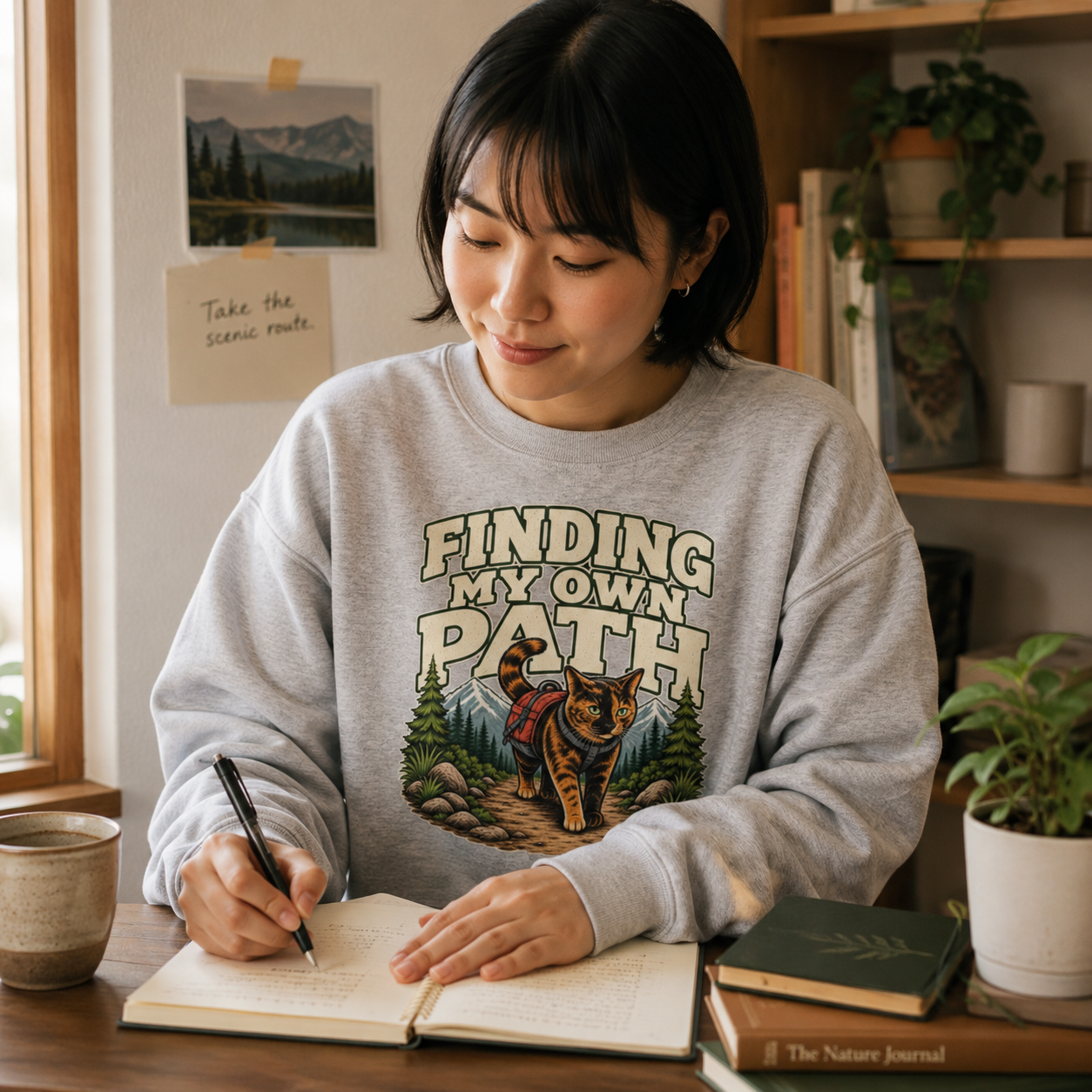 Hiking Cat Sweatshirt, Cat Lover Gift, Funny Outdoor Crewneck, Finding My Own Path, Hiking Camping Nature Lover Gift