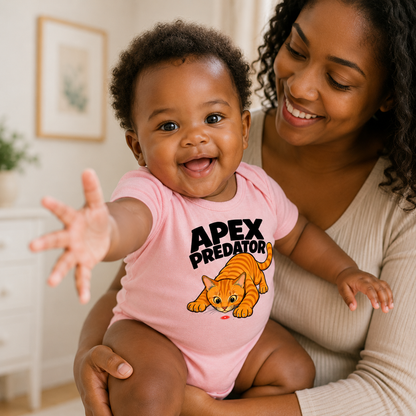 Apex Predator Baby Bodysuit, Funny Cat Baby Onesie, Orange Tabby Cat Infant Bodysuit, Cat Lover Baby Gift, Funny Baby Shower Gift