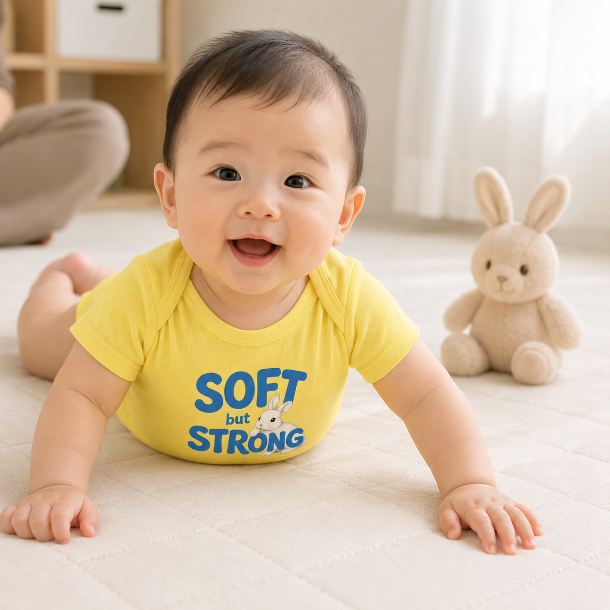 Soft but Strong Baby Bodysuit, Cute Bunny Infant Outfit, Strong Little One Bodysuit