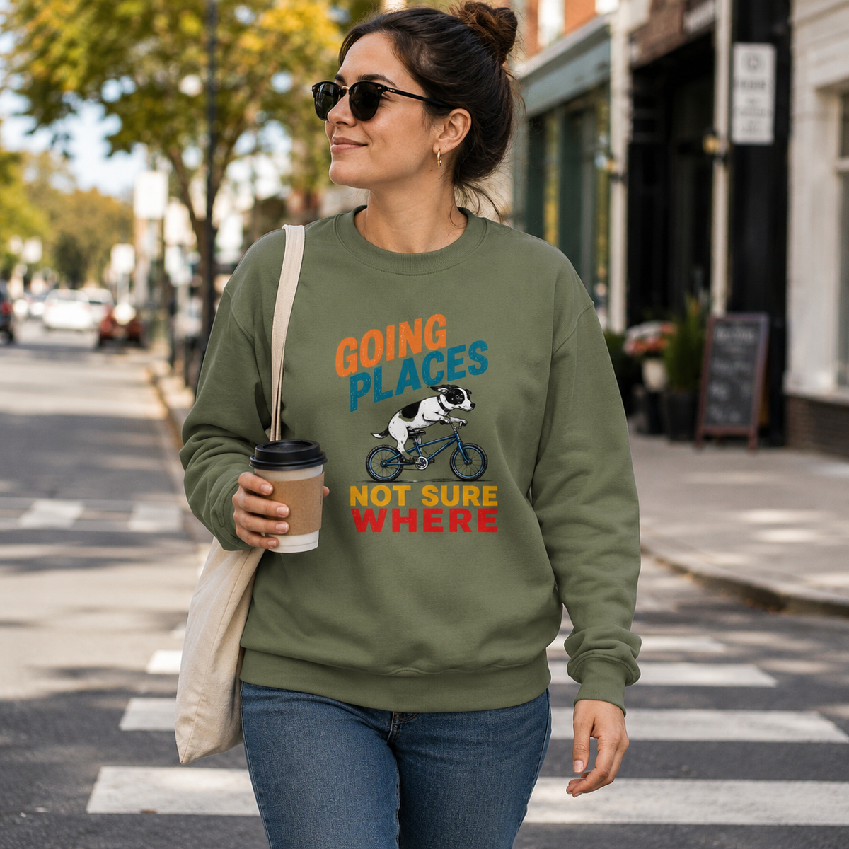 Funny Dog Sweatshirt, Going Places Not Sure Where Crewneck, Dog Lover Gift, Funny Graphic Sweatshirt, Cute Dog on Bike Shirt