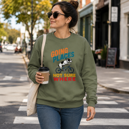 Funny Dog Sweatshirt, Going Places Not Sure Where Crewneck, Dog Lover Gift, Funny Graphic Sweatshirt, Cute Dog on Bike Shirt