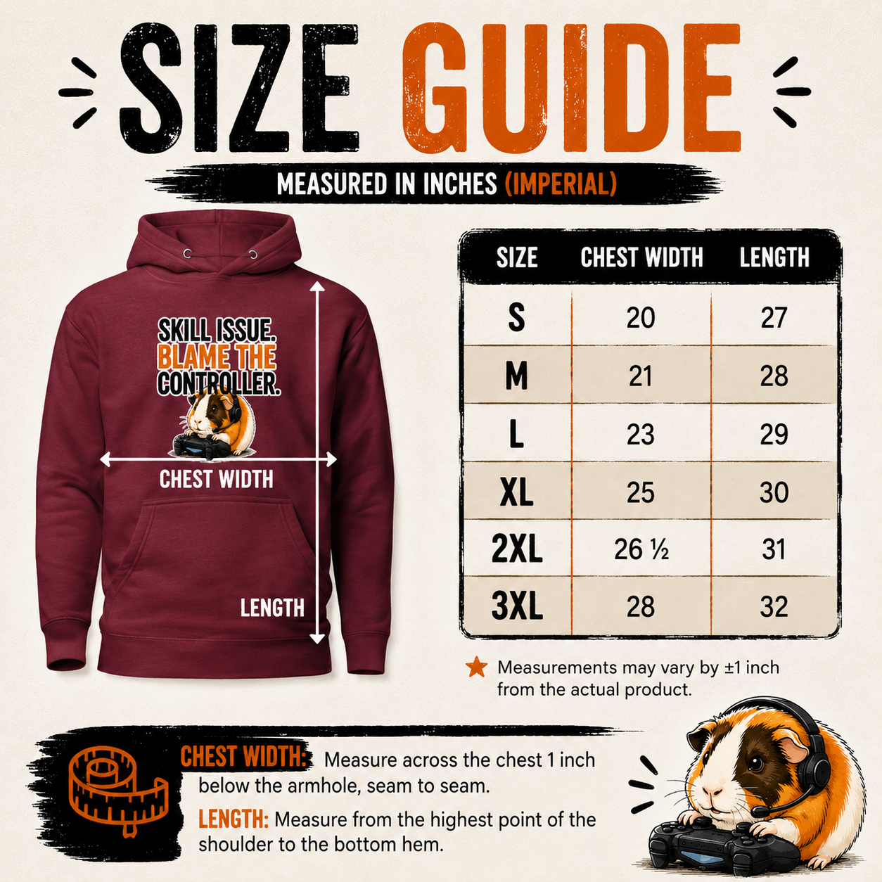 Funny Guinea Pig Gamer Hoodie, Skill Issue Blame Controller, Gaming Gift