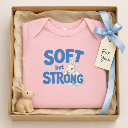 Soft but Strong Baby Bodysuit, Cute Bunny Infant Outfit, Strong Little One Bodysuit
