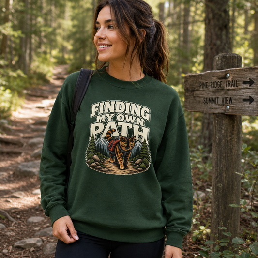 Hiking Cat Sweatshirt, Cat Lover Gift, Funny Outdoor Crewneck, Finding My Own Path, Hiking Camping Nature Lover Gift