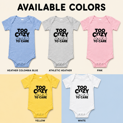 Too Cozy to Care Baby Bodysuit, Funny Puppy Baby Onesie, Cute Dog Infant Bodysuit, Cozy Baby Outfit