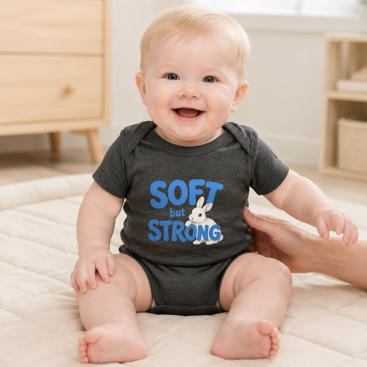 Soft but Strong Baby Bodysuit, Cute Bunny Infant Outfit, Strong Little One Bodysuit