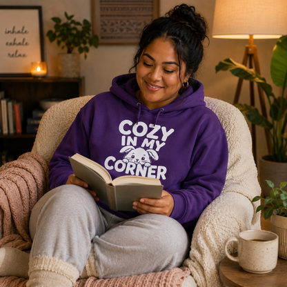 Cozy in My Corner Bunny Hoodie, Cute Rabbit Sweatshirt, Cozy Graphic Hoodie