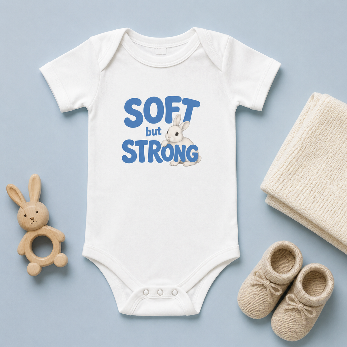 Soft but Strong Baby Bodysuit, Cute Bunny Infant Outfit, Strong Little One Bodysuit