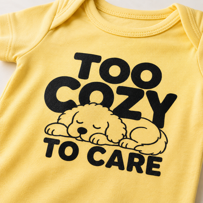 Too Cozy to Care Baby Bodysuit, Funny Puppy Baby Onesie, Cute Dog Infant Bodysuit, Cozy Baby Outfit