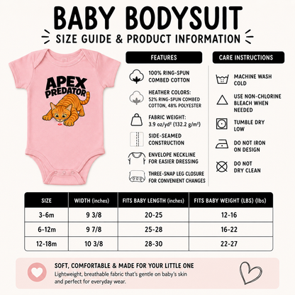 Apex Predator Baby Bodysuit, Funny Cat Baby Onesie, Orange Tabby Cat Infant Bodysuit, Cat Lover Baby Gift, Funny Baby Shower Gift