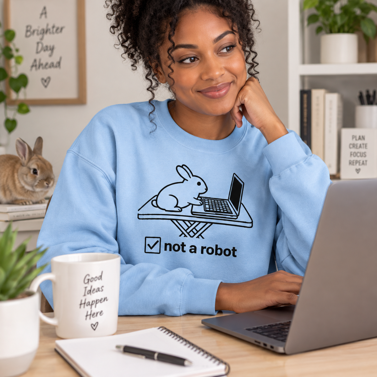 Funny Rabbit Sweatshirt, Not a Robot Bunny Sweater, Rabbit Lover Gift, Computer Humor Crewneck