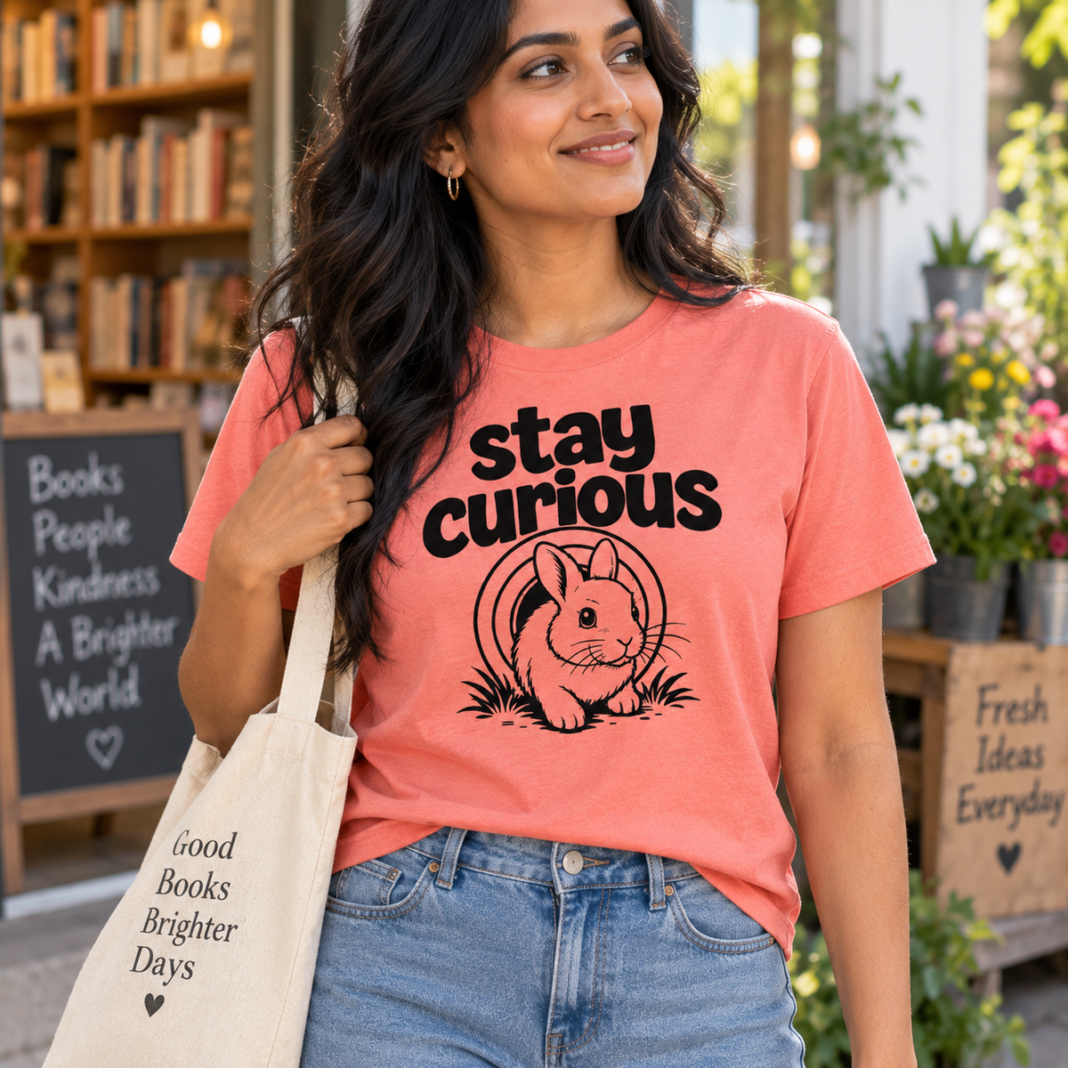 Stay Curious Rabbit Shirt, Funny Bunny T-Shirt, Rabbit Lover Gift, Cute Bunny Tee, Pet Rabbit Owner Shirt, Animal Lover Gift