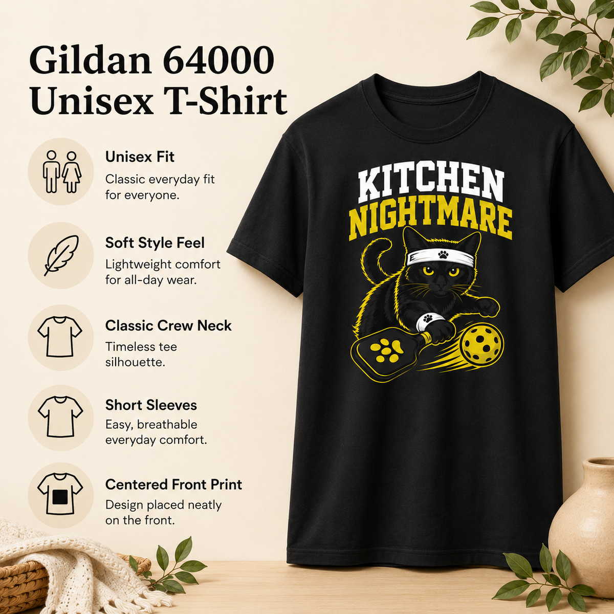 Kitchen Nightmare Black Cat Pickleball T-Shirt