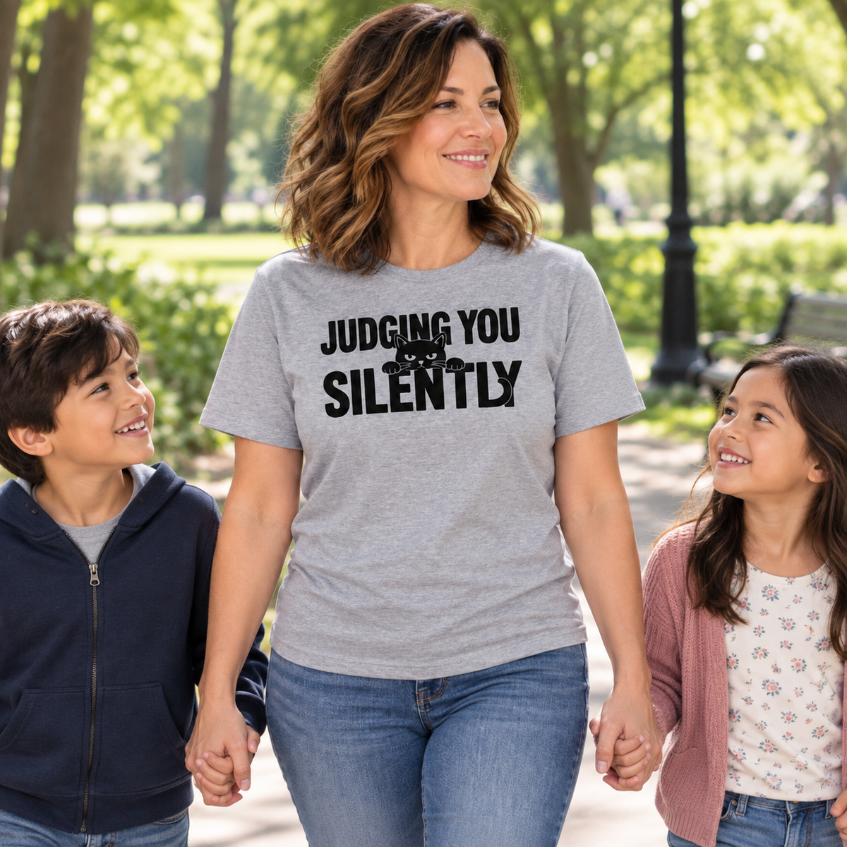 Judging You Silently Cat T-Shirt, Sarcastic Black Cat Tee, Funny Pet Owner Gift